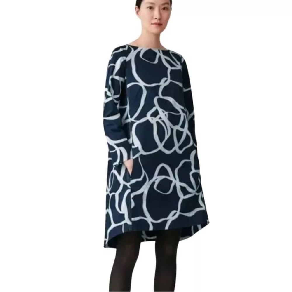 COS NWT size 8 A-line Abstract Print Dress In Navy & White